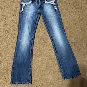 Miss Me Blue Flare Jeans with Embellished Pockets